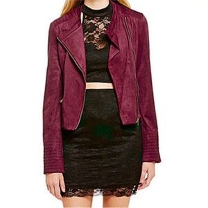 EUC faux suede Gianni Bini Burgundy Moto Jacket Sz Large